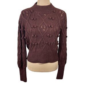 New Chelsea & Violet Pom Sweater Brick Red Size M Medium Mock Neck